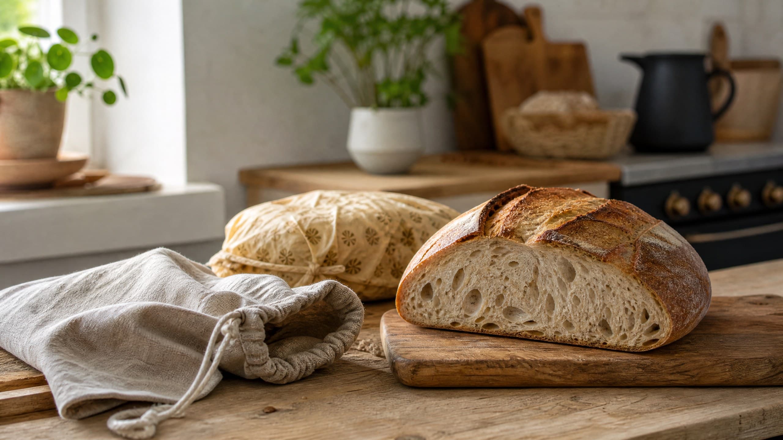 How to Store Sourdough Bread (Keep the Crust Crisp) guide illustrated on a warm cream background
