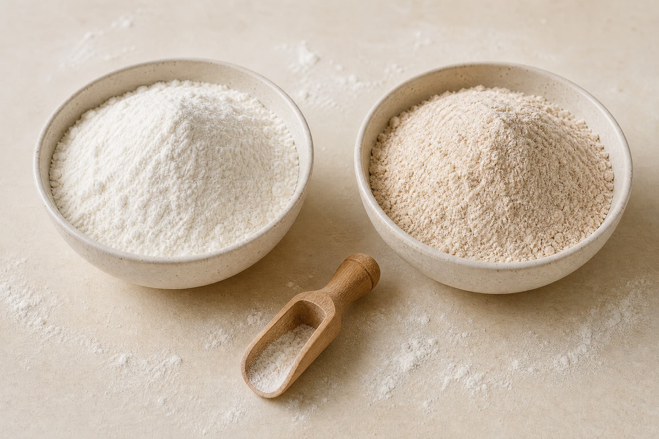 Baking Flour vs All Purpose Flour for Sourdough guide illustrated on a warm cream background