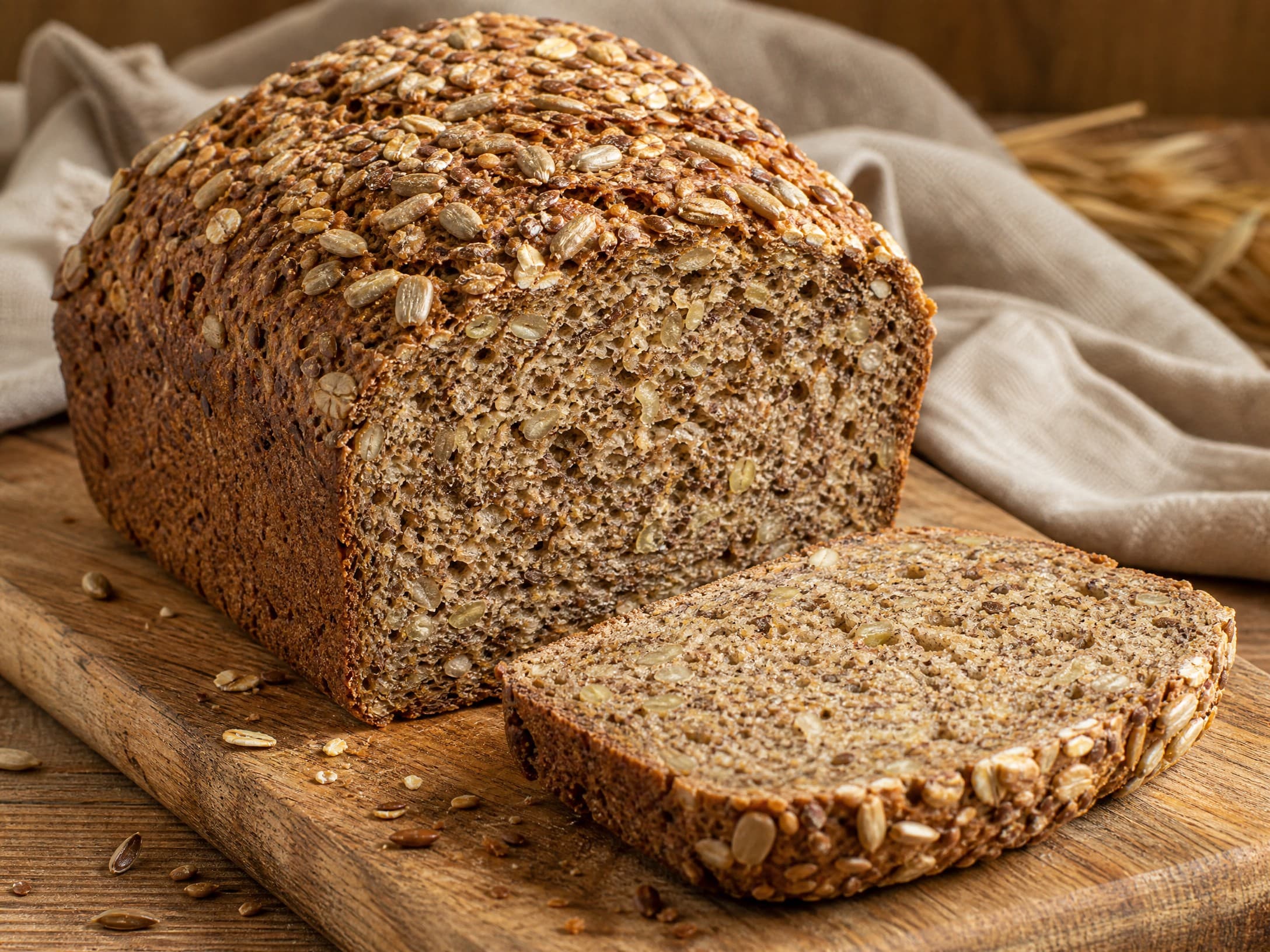 Freshly baked high fiber sourdough bread recipe, photographed on a warm cream background