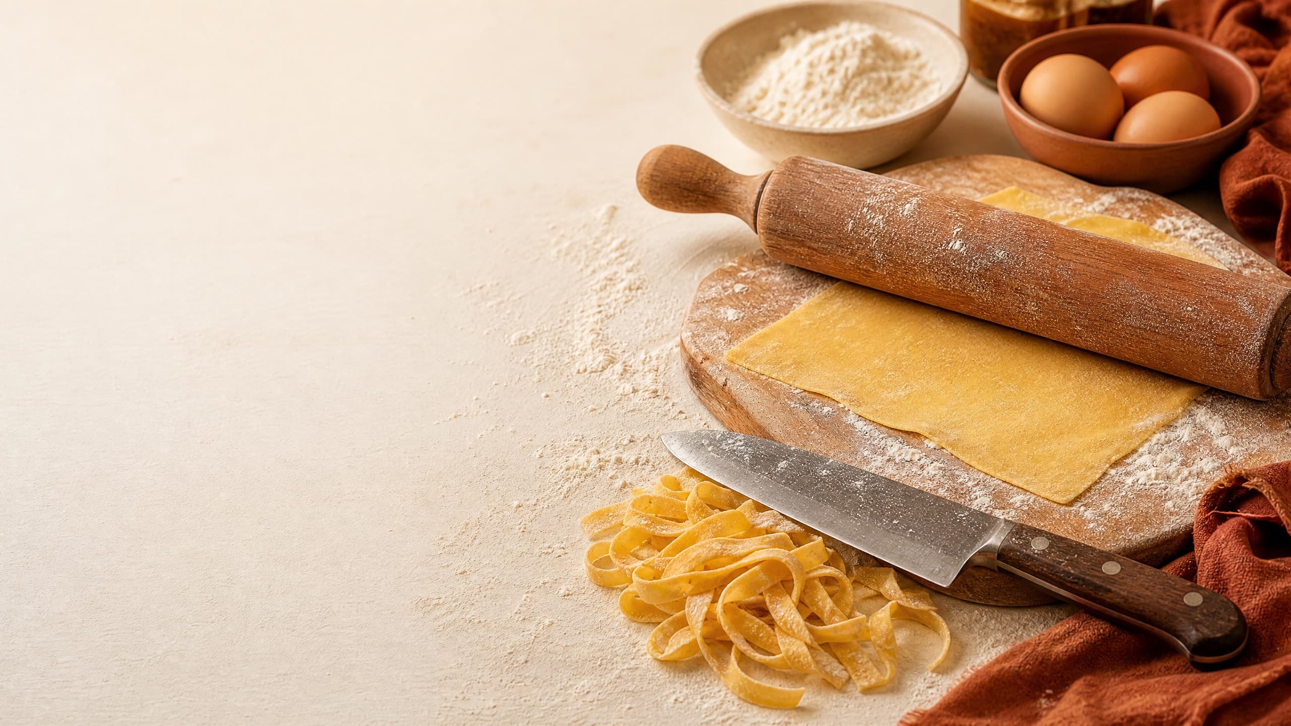 Homemade Pasta Without a Machine: Rolling, Cutting and Shaping by Hand guide illustrated on a warm cream background