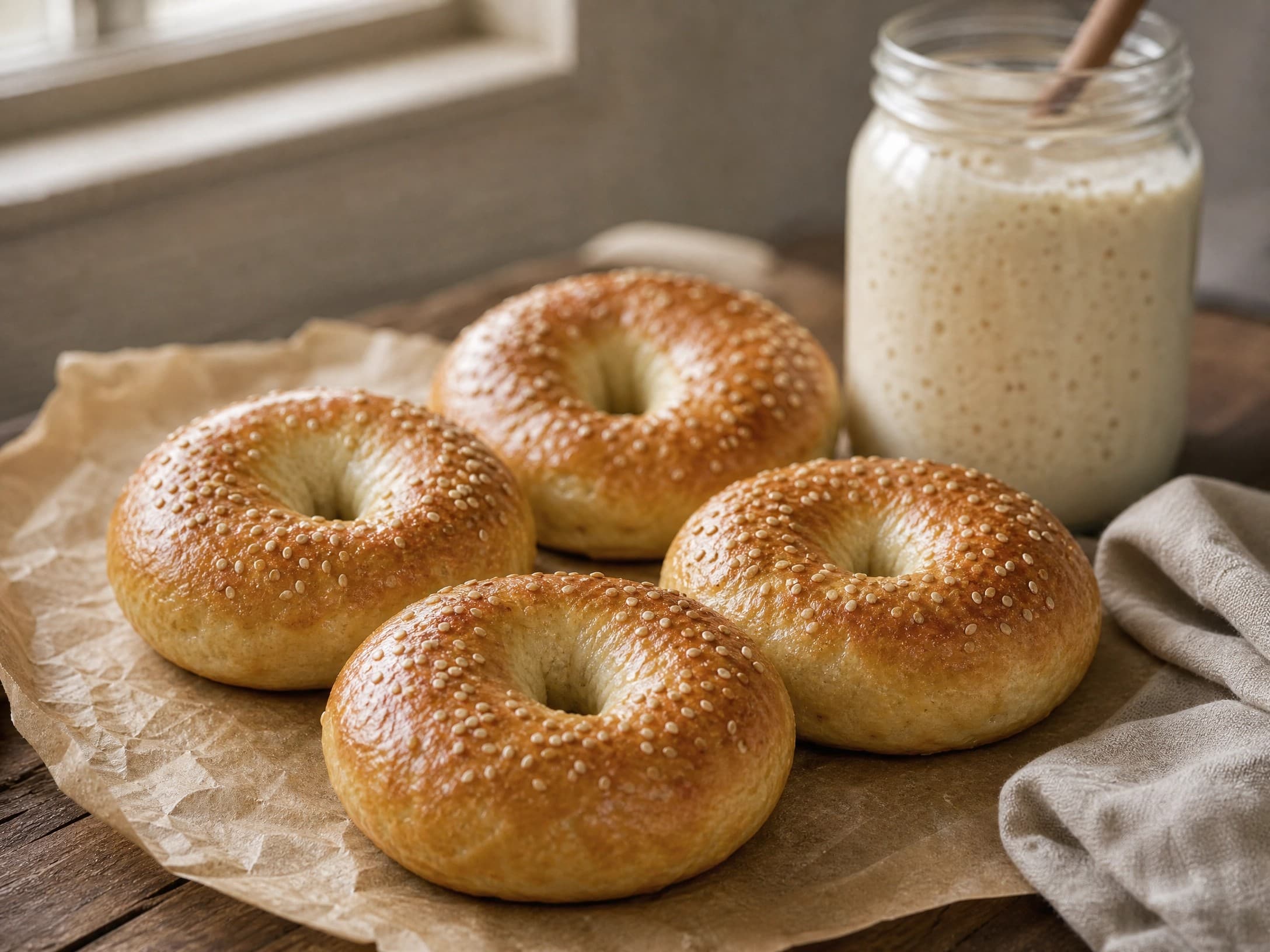 Warm sourdough discard bagel made with sourdough discard