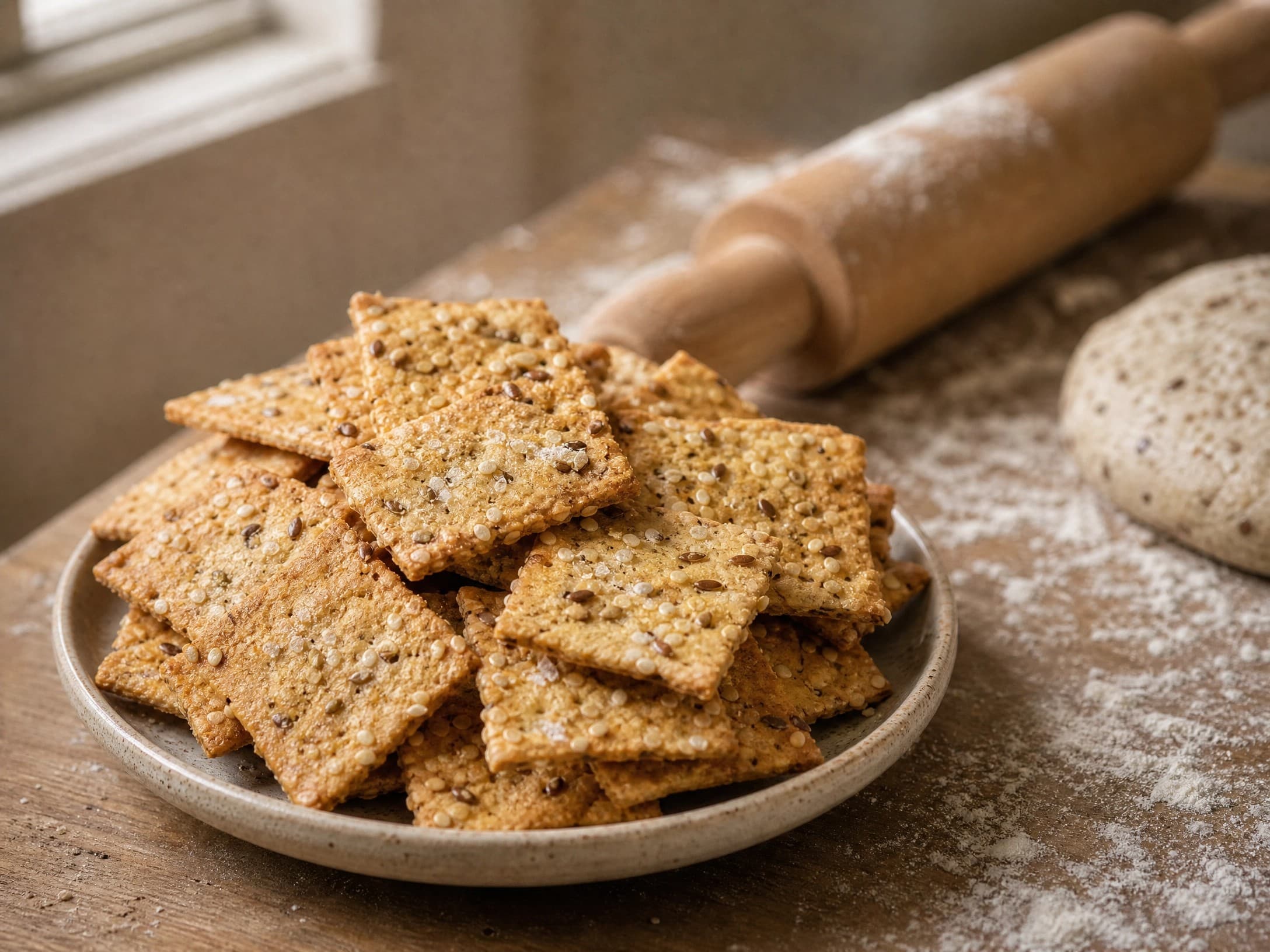 Warm sourdough discard crackers made with sourdough discard