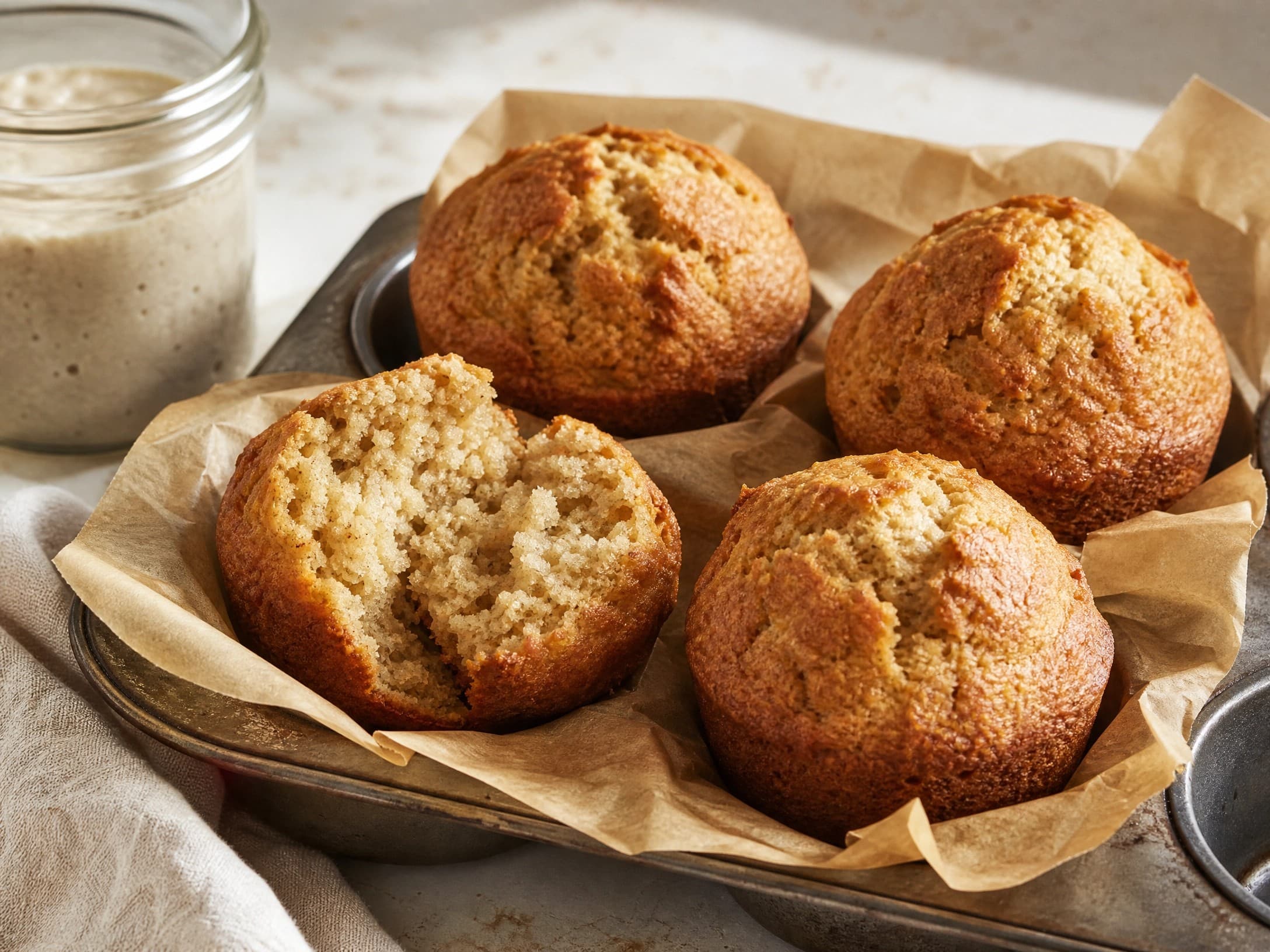 Warm sourdough discard muffin made with sourdough discard