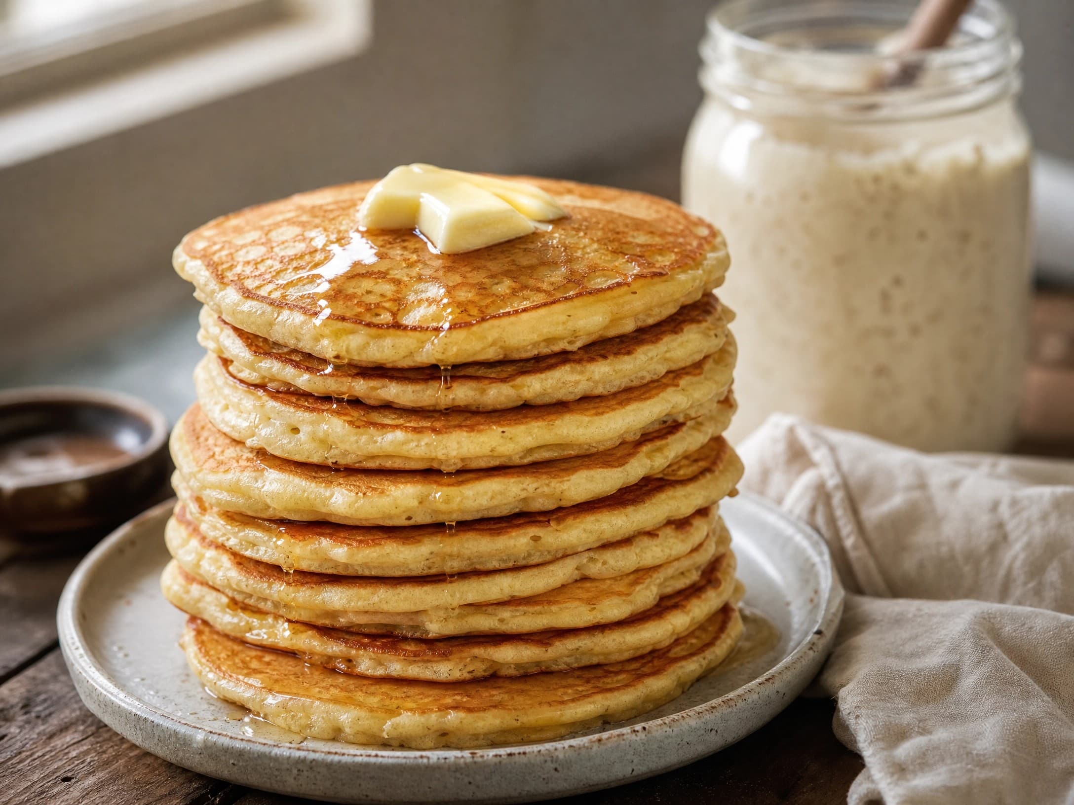 Warm sourdough discard pancakes made with sourdough discard